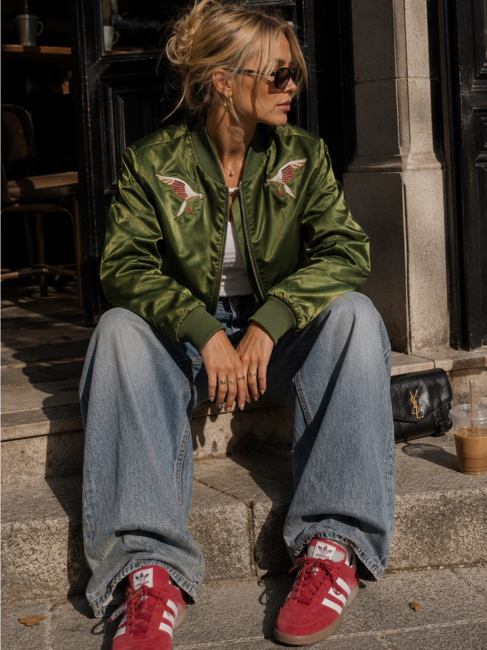 Olive Green Bomber Jacket with Embroidered Eagle - Join A Girl Gang